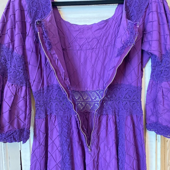 Vintage Purple Fairy Dress Pintuck Crochet Lace Mexican Wedding Maxi Size 8 M - Picture 10 of 12